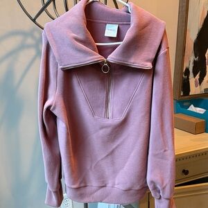 Varley Pink Quarter-Zip Cowl Neck Top